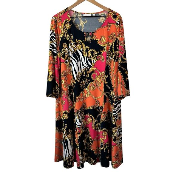 Susan Graver Womens Dress XL Orange Multi Color Liquid Knit Zebra Chain Stretchy - Picture 1 of 7